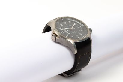 null HAMILTON. 
Steel men's wristwatch, "Khaki" model.
The dial signed with black...