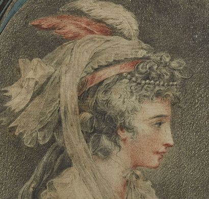 null Attributed to John Hodges BENWELL (1764-1785).
Portrait of Miss Priscilla Burrough.
Black...