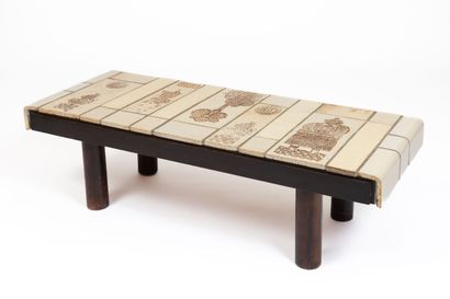 null Roger CAPRON (1922-2006), Vallauris.
Rectangular coffee table with engraved...