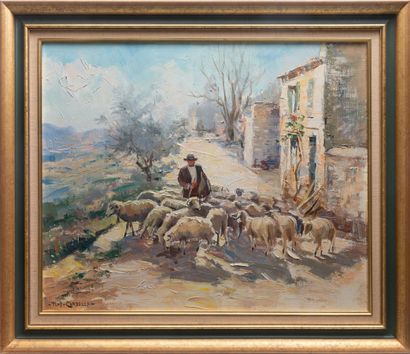 null Tony CARDELLA (1898-1976).
Shepherd and his sheep.
Oil on canvas, signed lower...