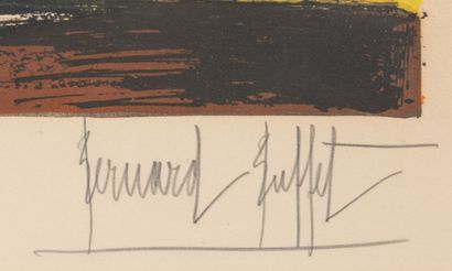 null Bernard BUFFET (1928-1999).
Dahlias sur fond jaune, 1962.
Lithographie, signée...