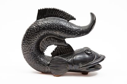 null Jean MARAIS (1913-1998).
Fish.
Sculpture in black ceramic, signed under the...