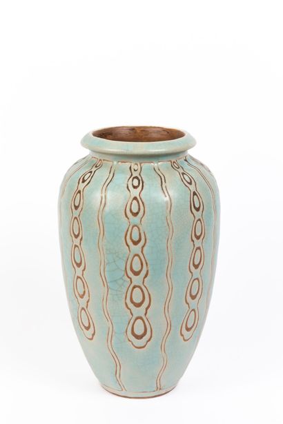 null BOCH KERAMIS.
Baluster vase with hemmed neck in stoneware with cracked turquoise...