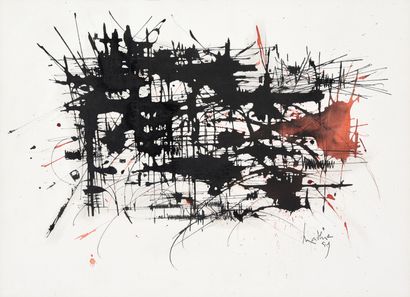 null Georges MATHIEU (1921-2012). 
Composition in black and red, 1959. 
India ink...