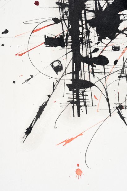 null Georges MATHIEU (1921-2012). 
Composition in black and red, 1959. 
India ink...
