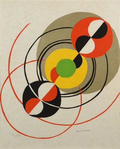 null Sonia DELAUNAY (1885-1979).
Sputnik, circa 1970.
Color lithograph on Japon paper,...
