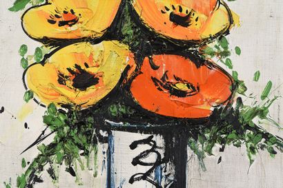 null Bernard BUFFET (1928-1999). 
Orange and yellow poppies, 1964.
Oil on canvas,...