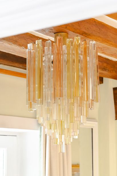 null VENINI, Murano. 
Crystal, champagne and colorless pink glass chandelier composed...