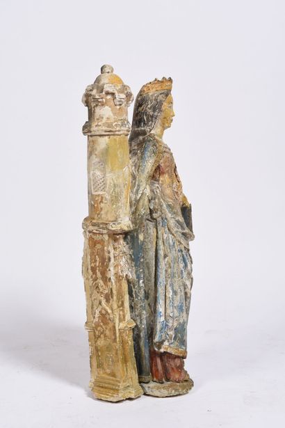 null Early 16th century French work. 
Saint Barbara. 
Large stone sculpture, with...