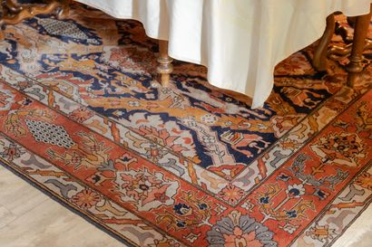 null Beautiful hand-knotted wool rug, decorated with animals and stylized motifs...