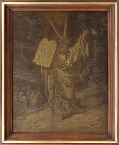  Gustave DORE (1832-1883). 
Moïse descend du Sinaï. 
Importante gravure sur plaque... Gazette Drouot