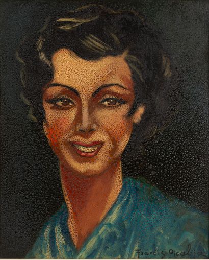  Francis PICABIA (1879-1953).
Portrait de femme - vers 1942-1943.
Huile sur carton,... Gazette Drouot