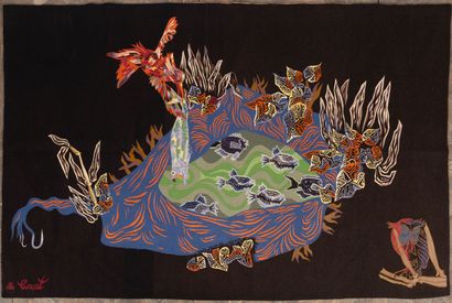 Jean LURÇAT (1892-1966), pour Atelier Suzanne GOUBELY-GATIEN.
Corail bleu.
Tapisserie... Gazette Drouot