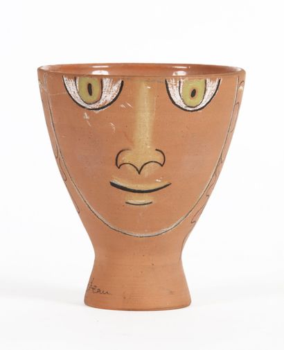  Jean COCTEAU (1889-1963) et Atelier MADELINE-JOLLY.
Vase de forme évasée sur talon... Gazette Drouot