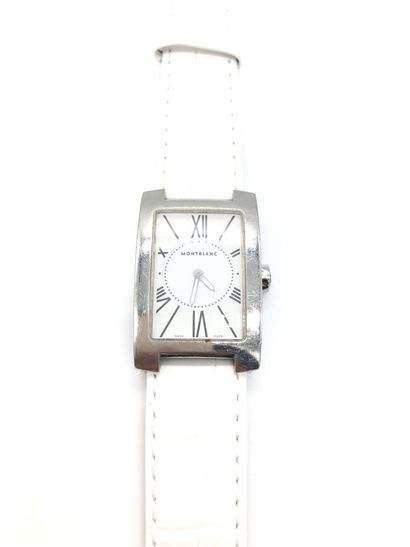 null *MONTBLANC, montre de dame en acier, cadran rectangulaire à fond blanc, chiffres...