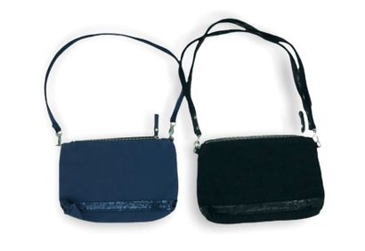 null Vanessa BRUNO, deux sacs en toile et sequin, noir et bleu, fermeture zip, porté...