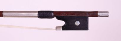 null Violin bow, German school, wood and pernambuco stick, ebony and silver frog...