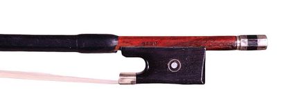 null French cello bow made in the Thibouville Lamy workshop, pernambuco stick, ebony...