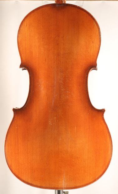  *French cello made in Mirecourt around 1920-30, size 1/2 unspun, fractures on the...