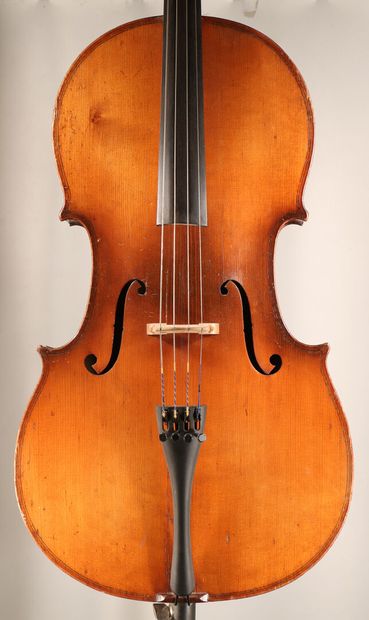  *French cello made in Mirecourt around 1920-30, size 1/2 unspun, fractures on the...