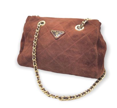 PRADA, brown quilted suede handbag, gold...