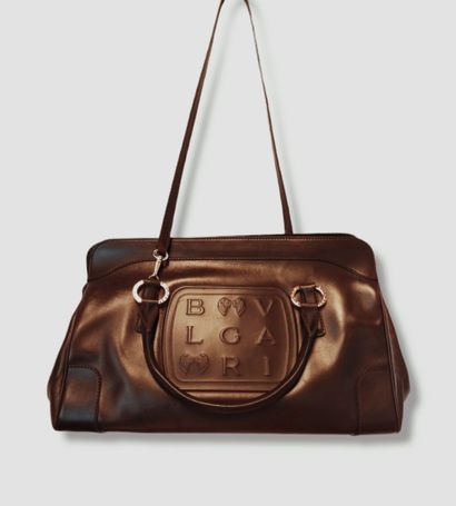 null BULGARI , Brown leather handbag, hand and shoulder carry, zipper closure, one...