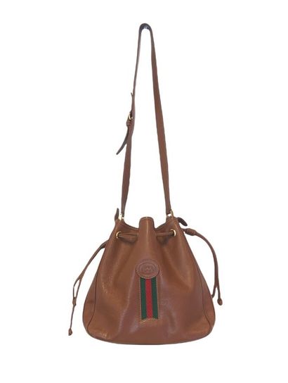 GUCCI, brown leather bucket bag, fabric band...