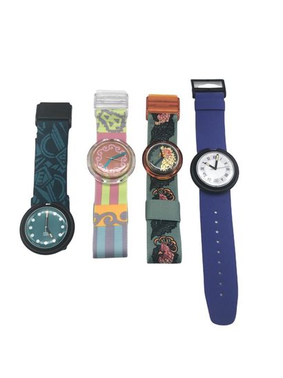 null SWATCH, Set of 4 POP watches, including Golden Cage, elasticated fabric strap...