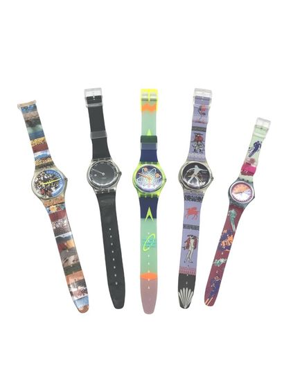 null SWATCH, Lot of 5 watches including Wave Rebel, One Hundred Million, People,...