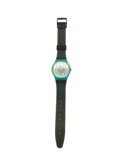 null Keith HARING (1958-1990) for SWATCH, "Mille-pattes" wristwatch in green resin,...