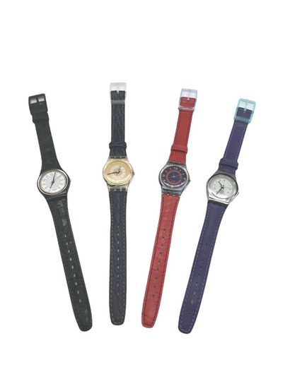 null SWATCH, Lot of 4 leather strap watches including Gin Rosa, Bleached, Malpen...