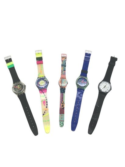 null SWATCH, Lot of 5 watches including Classic For, North Pole, Black line, Essaouira,...