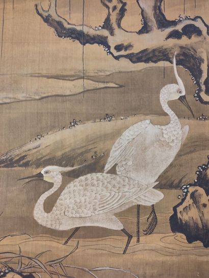 null ÉCOLE CHINOISE - Fin XIXe siècle
Couple d'oiseaux sous le saule pleureur à la...