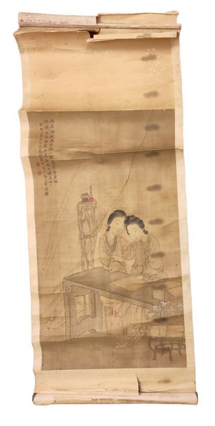 null Zhu Liangcai (c.1864/65-1940):
Deux beautés
Encre polychrome sur soie
Poème...