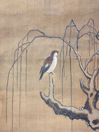 null ÉCOLE CHINOISE - Fin XIXe siècle
Couple d'oiseaux sous le saule pleureur à la...