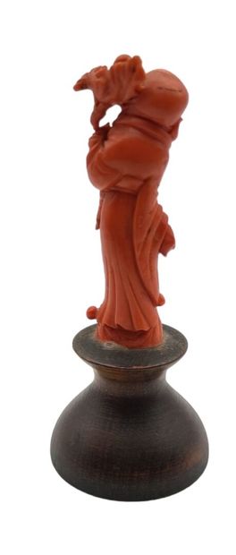 null CHINA - 20th century
Standing Shoulao figure in red coral holding a branch of...