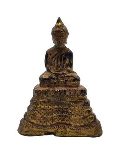 null THAILANDE, Ratanakosin - Début XXe siècle
Statuette de bouddha en bronze laqué...