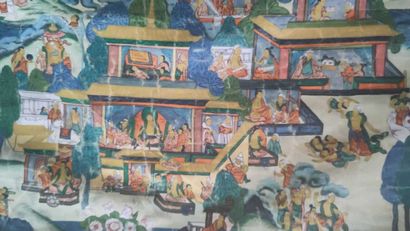 null TIBET - XXe siècle
Thangka, détrempe sur toile, Sakyamuni assis au centre, entouré...