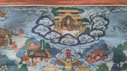 null TIBET - XXe siècle
Thangka, détrempe sur toile, Sakyamuni assis au centre, entouré...
