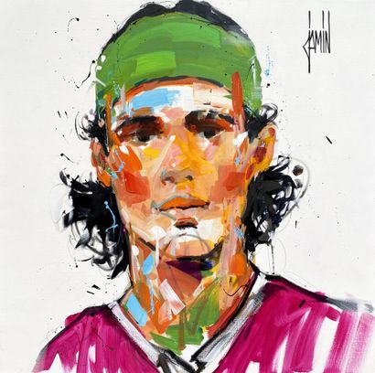 null David JAMIN
*Rafael NADAL
Acrylique sur toile 
Signé, 100 x 100 cm, 2022
Tennis,...