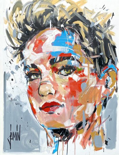 null David JAMIN
*Bebe VIO
Acrylique sur toile
Signé, 116 x 89 cm, 2022
Escrime handisport...