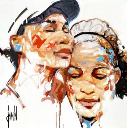 null David JAMIN
*Venus & Serena WILLIAMS
Acrylic on canvas 
Signed, 100 x 100 cm,...