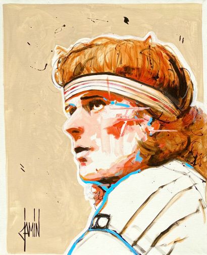 null David JAMIN 
*Bjorn BORG
Acrylique sur toile 
Signé, 100 x 81 cm, 2022 
Tennis,...