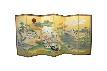 JAPAN - 19th century
Six-leaf folding screen,...