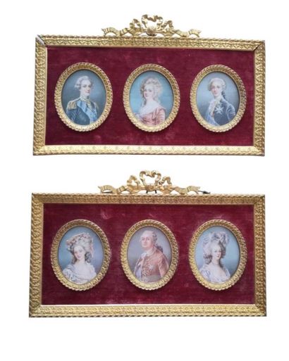 Series of 6 miniatures on ivory, framed,...