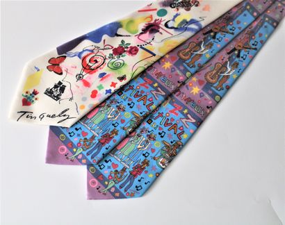 null Set of 3 silk ties, 
-after Jean TINGUELY, limited edition Flammarion, 1988,...