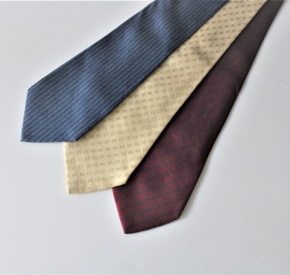 null HERMES, Three blue, yellow and red silk ties with geometric designs