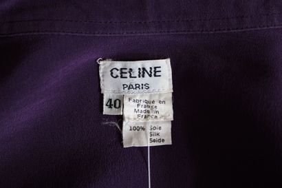 null CELINE, Purple silk blouse, rhinestone button closure, drawn threads, stains
Size...