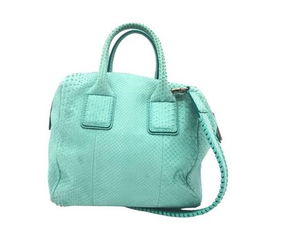 null VERSACE, Turquoise dyed snake bag, pink gold metal trim, two handles, shoulder...