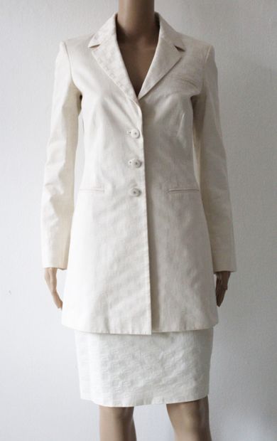 null VERSACE Classic, Skirt suit and long jacket in cream fabric embroidered with...